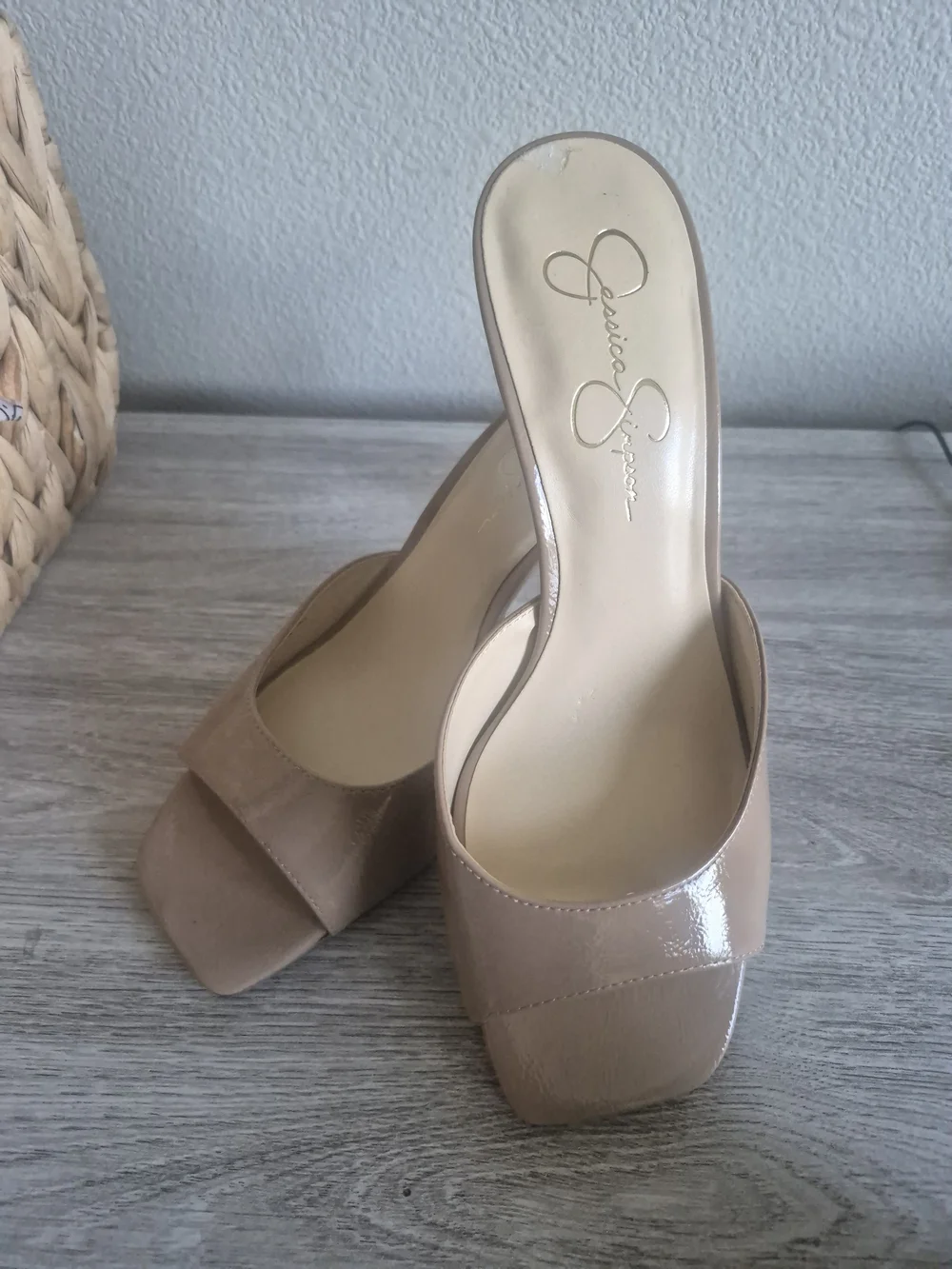 Jessica Simpson Patent Nude/Taupe Slide Mules